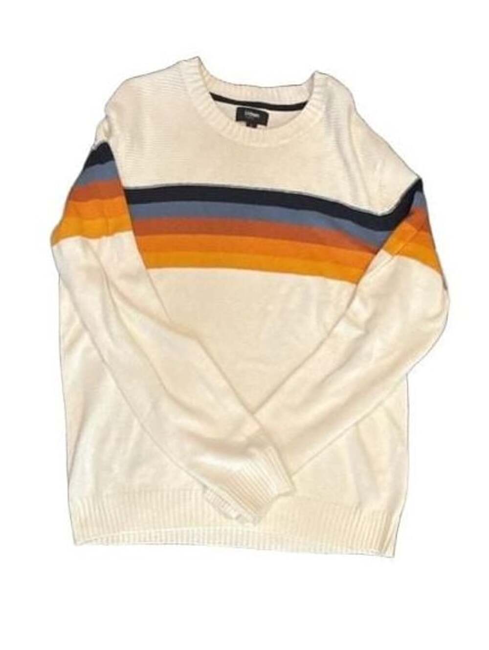Urban Pipeline Striped Sweater Size L White Retro Crewneck Pullover